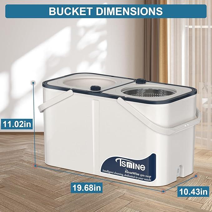 Gen 1 Large-Capacity Spin Mop and Bucket – for Big Homes & Deep Cleaning Days,4-Chamber System Separates Dirty & Clean Water, 2-GAL Heavy-Duty Design with Wheels & 8 Refill Mop Heads - White/Blue - NeatNest