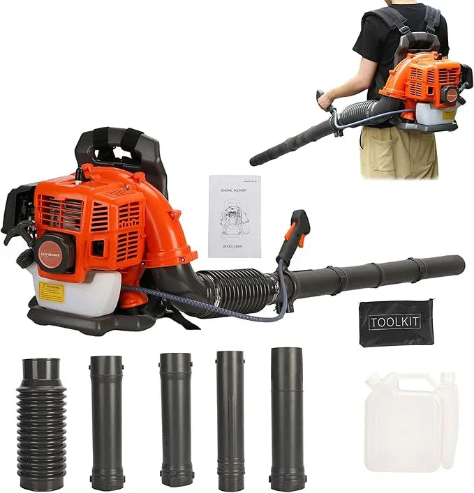 63CC Backpack Leaf Blower Gas Powered, 3HP 2-Stroke Engine, 665CFM High Velocity Air Cooling System, Adjustable Backpack Blowers Gas for Lawn, Garden, Yard, Snow, Gutter Cleaning (Flame Red) - NeatNest