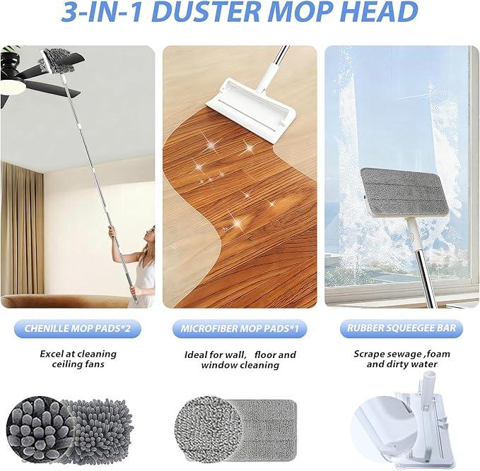 Ceiling Fan Cleaner Duster with 80'' Extendable Long Handle Pole - Microfiber Chenille Pads for Blades, Baseboards, Walls, Floors, Blinds & Cobwebs - Reusable & Washable - NeatNest