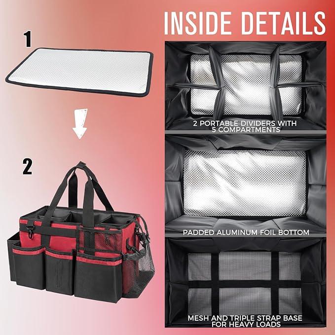 Wearable Cleaning Caddy, Cleaning Caddy Supplies Organizer with Handle & Shoulder Straps for Housekeepers, Under Sink & Car Cleaning Tool Organizers Bag with 4 Foldable Divider (Wine) - NeatNest