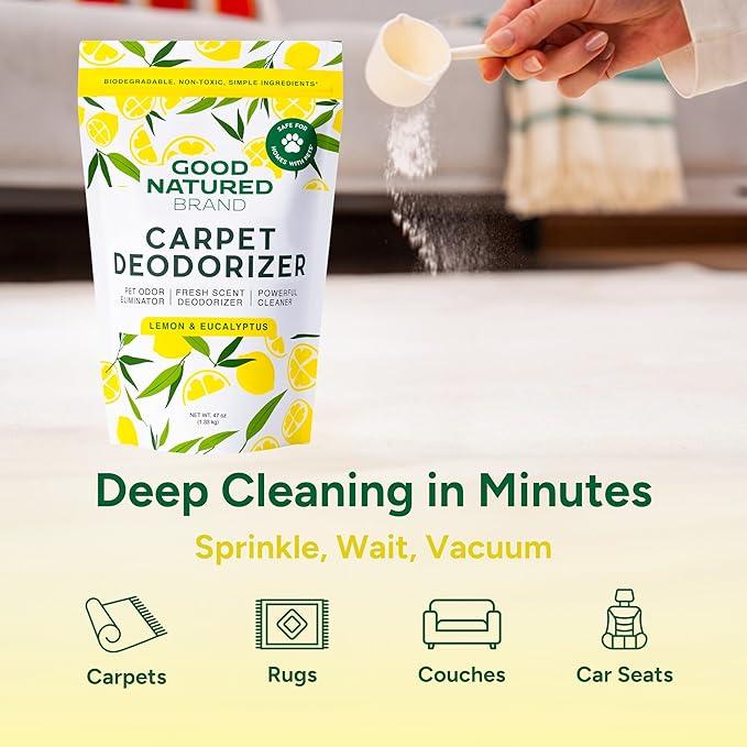 Good Natured Brand | Carpet Deodorizer & Freshener Powder | 47 oz Pet Odor Eliminator for Strong Odor & Pet Urine | Fresh Natural Lemon & Eucalyptus Scent | Safe for Homes with Pets - NeatNest