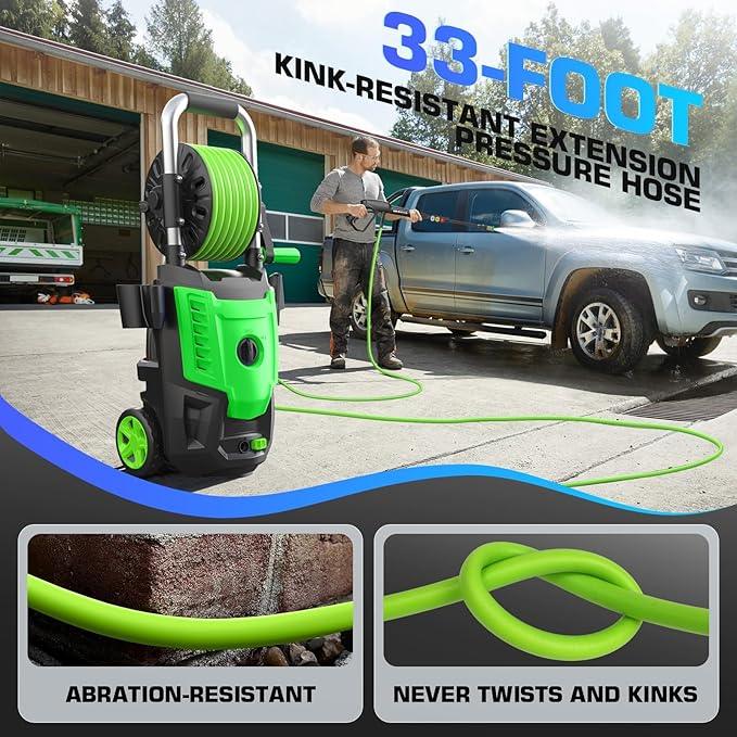 Professional Electric Pressure Washer 4800PSI, 4.0GPM Portable Power Washer with 4 QC Nozzles and Soap Bottle, Washer Machine for Cars/Home/Driveways/Patios/Decks/Fences (Green) - NeatNest