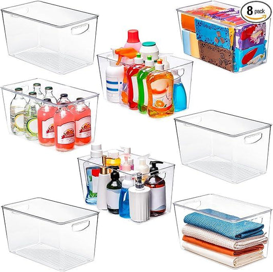 theaoo Clear Storage Bins with Lids Stackable - XLarge Plastic Containers for Pantry Organization and Storage - Perfect for kitchen,Fridge,Laundry Room,Bathroom,Garage,Closet,Cabinet Organizer -8 Pack - NeatNest