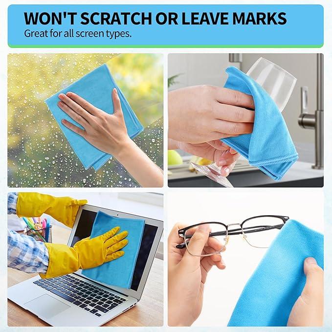 HOMERHYME Microfiber Glass Cleaning Cloth, 12 Pack Window Glass Cleaning Rags, Reusable Lint-Free Streak Free Polishing Cloth Wipes for Stainless Steel, Eyeglasses, Mirrors, Screens & Lenses,12" 12" - NeatNest