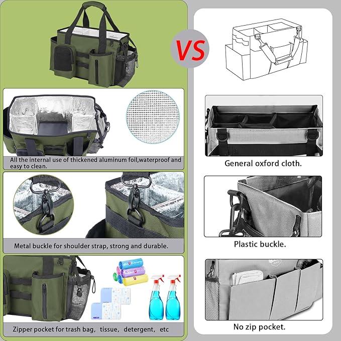 Wearable Cleaning Caddy Bag, Cleaning Organizer with Handles, Cleaning Supply Tote with Adjustable Shoulder Strap for Cleaners & Housekeeper (Green, 13.4'' x 7.3'' x 9.3'') - NeatNest