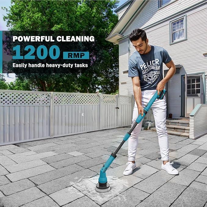 Alloyman 1200RPM Electric Spin Scrubber, Floor Cordless Cleaning Brush, 2 * 20V Replaceable Battery, Power Scrubber for Cleaning with 8 Brushes for Bathtub/Tub/Tile/Floor - NeatNest