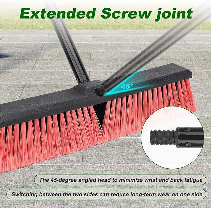 18 Inches Push Broom Outdoor- Heavy Duty Commercial Broom with 64.5" Long Handle and Stiff Bristles for Patio Garage Deck Concrete Wood Stone Tile Driveway Yard Warehouse Shop Floor Cleaning - NeatNest