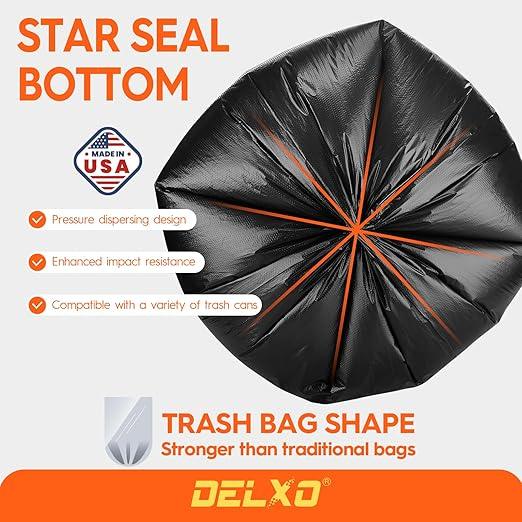 Delxo 55-60 Gallon Trash Bags, 100 Count – 0.9 Mil Medium Duty Garbage Bags, Durable & Puncture-Resistant Plastic Bolsas para basura, Perforated Design– Made in USA for Kitchen, Yard, Office (Black) - NeatNest