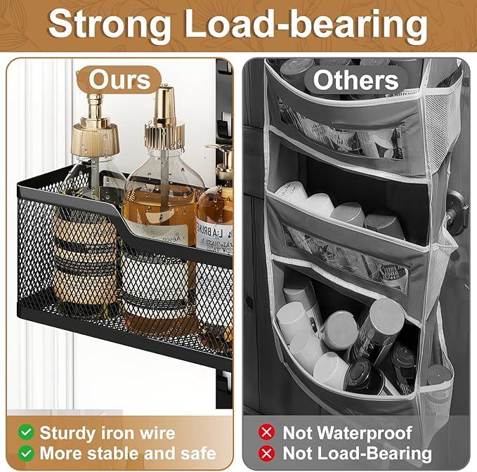 Adjustable Over The Door Organizer, Metal Hanging Door Storage with 4 Metal Baskets and PVC Pocket, Closet Door Organizer for Bathroom Bedroom Cabinet, Black - NeatNest