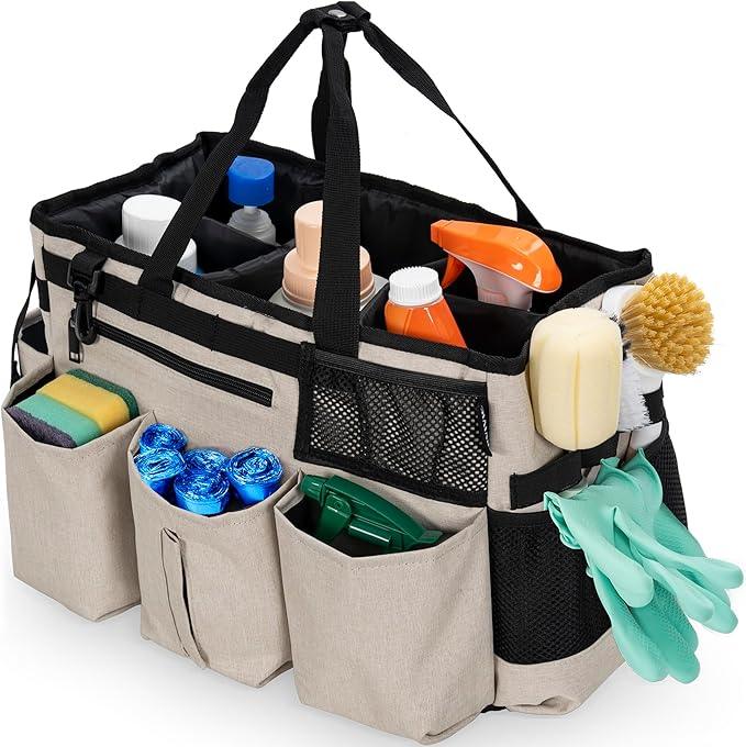Wearable Cleaning Caddy Bag for Cleaning Supplies,Large Capacity Cleaning Organizer White - NeatNest