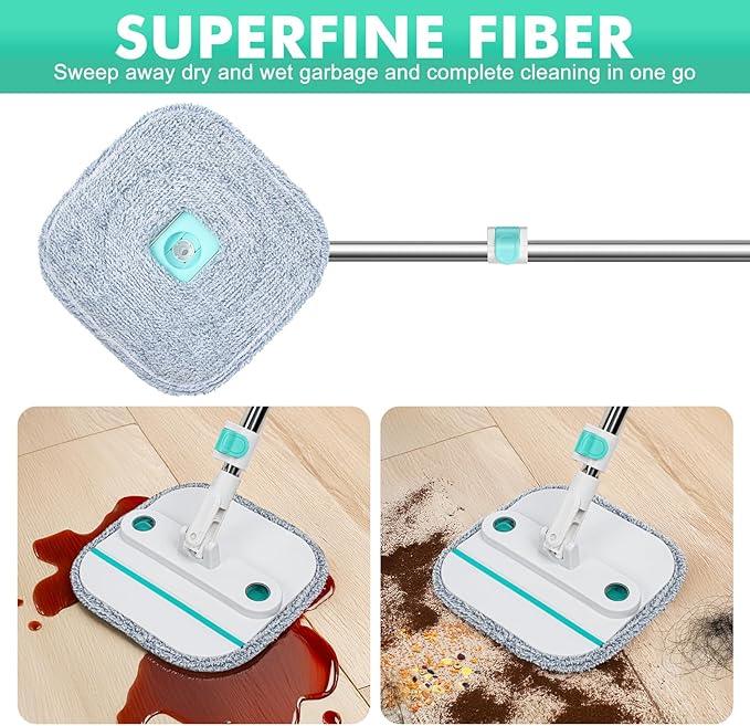 Upgraded Spin Mop and Bucket Self-Standing Mop Bucket Separate Dirty and Clean Water System Self Wringing 360° Rotating & 90° Foldabl Mops and Buckets for Floor Cleaning (Blue, 10Pads) - NeatNest