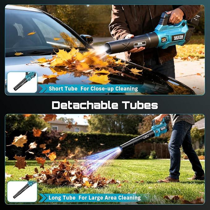 SEESII 40V Leaf Blower Cordless, 600CFM 160MPH Brushless Motor Leaf Blower with 2 * 5200mAh Batteries and Charger, Turbo Button & Variable Speed Control Electric Blower for Lawn Care, Dust and Debris - NeatNest