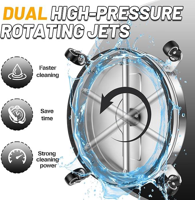 19" Pressure Washer Surface Cleaner with 4 Wheels - Stainless Steel Surface Cleaner for Pressure Washer Attachment for Concrete, Patio, Sidewalk, Deck, Driveways and Daily Washing - PWS 19 - NeatNest