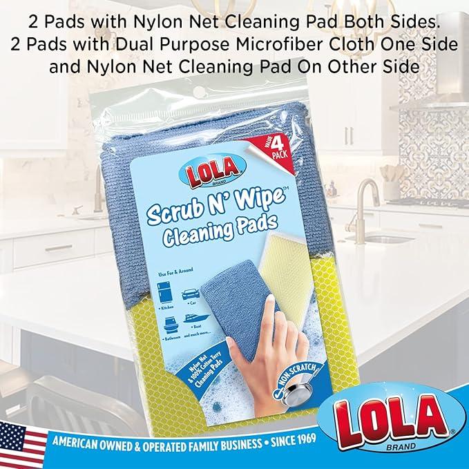 LOLA Microfiber & Nylon Net Sponges, 4 Pack, 2 Dual Sided Non Scratch Sponge Pads & 2 w/Microfiber Cloth One Side and Nylon Net Other Side - NeatNest