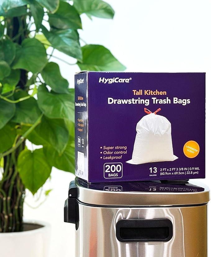 13 Gallon Tall Kichen Trash Bags, Lavender Scented 200 Count Drawstring Garbage Bags, Pre-Separated, Odor Control, Ultra Strong, Leakproof, Sturdy, White - NeatNest