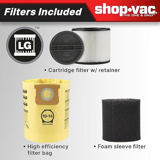 Shop-Vac 5801411 14-Gallon Wet/Dry Shop Vacuum, 5.5 Peak HP, 2.5 Inch Diameter x 7 Foot Hose, 20 Foot Cord, Ideal for Home, Garage, and Workshop Cleaning - NeatNest