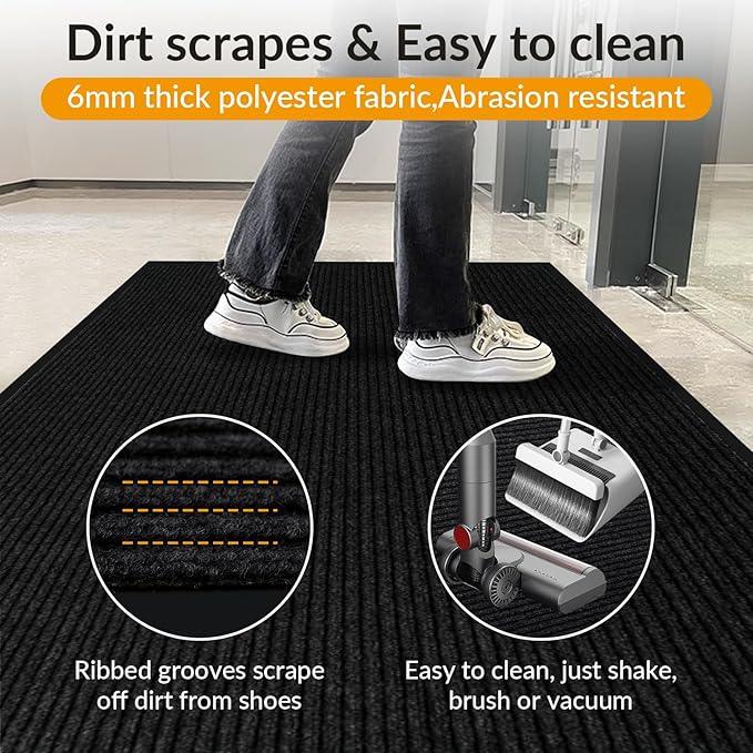 LVETOLS 3' x 10' High Traffic Guard Doormat, Commercial Grade Door Floor Mat Striped Brush Step Entrance Mat with Rubber Backing, Low Profile Commercial Rugs for Entryway, Easy to Clean(Jet Black) - NeatNest