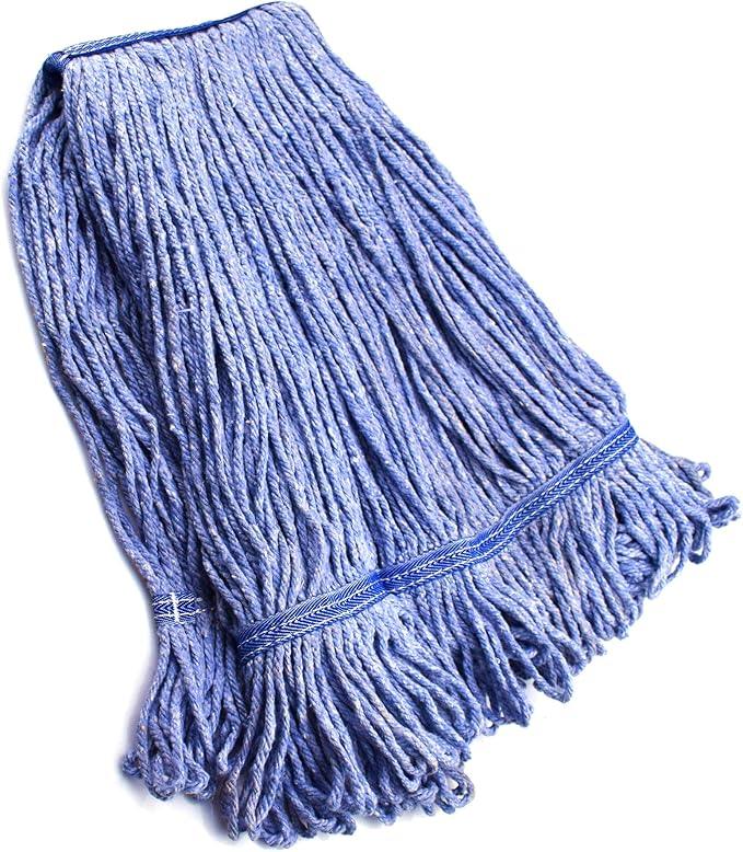 String Mop Heads Replacement Heavy Duty Commercial Grade Blue Cotton Looped End Wet Industrial Cleaning Mop Head Refills (1, Medium) - NeatNest