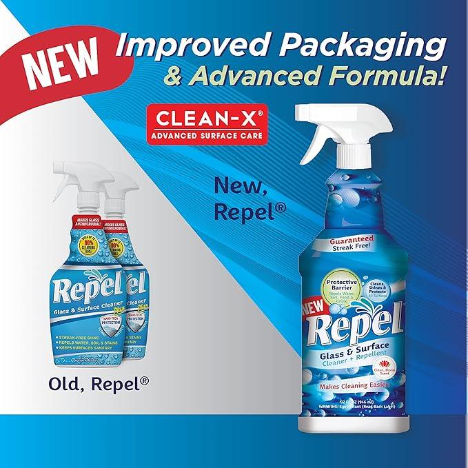 Clean-X REPEL Glass & Surface Cleaner 32 fl. oz. - Cleans & Repels water spots and dirt on glass, mirror, tile and multi surface by UNELKO (3) - NeatNest