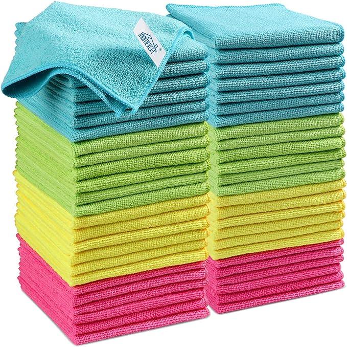 HOMEXCEL Microfiber Cleaning Cloth, 50 Pack Cleaning Rags, Cleaning Towels with 4 Color Assorted, 11.5"X11.5"(Green/Blue/Yellow/Pink) - NeatNest