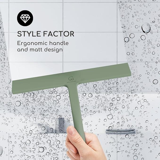GÜTEWERK Shower Squeegee for Glass Doors, Silicone Window Squeegee, Bathroom and Glass Cleaning - Green - 9 Inch - NeatNest