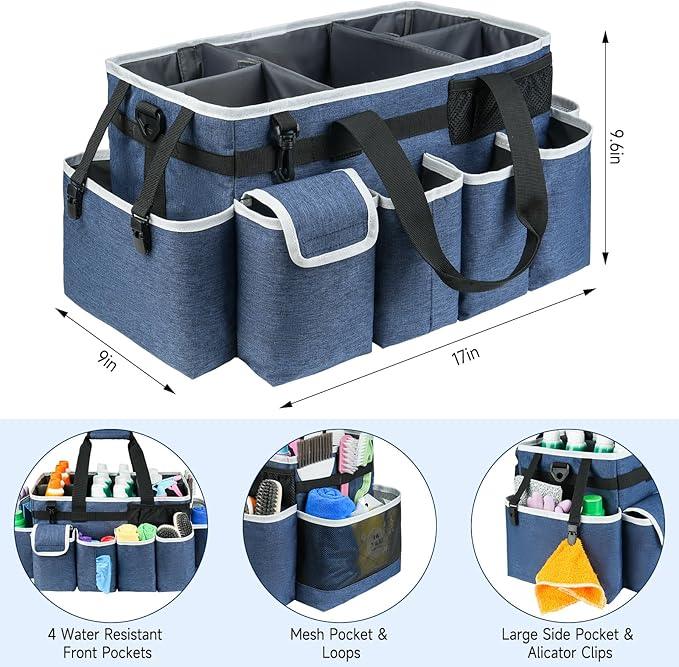 Cleaning Caddy Bag,Extra Large Cleaning Supplies Organizer with Handle for Housekeepers,Blue - NeatNest
