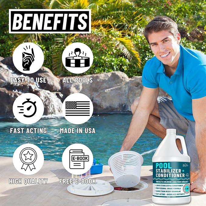 Pool Stabilizer - Cyanuric Acid Pool Stabilizer, Liquid Chlorine Stabilizer for Pool Chemicals, Swimming Pool Conditioner Stabilizer, Pool Stabilizer for Salt Pool & Chlorine, 1 Gallon - NeatNest