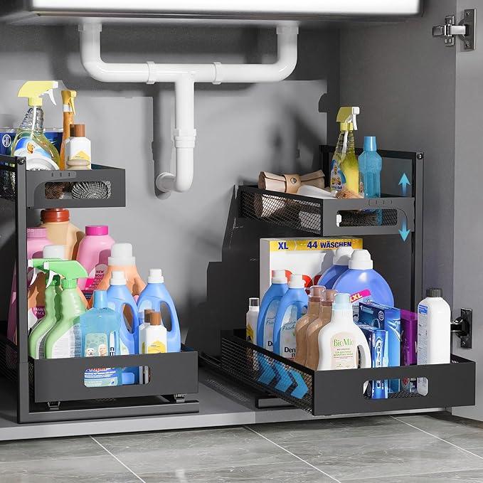 Under Sink Organizer, Silk-Smooth Metal Sliding Drawer Organizers and Storage Rack, Pull Out Cabinet Shelf for Kitchen, Bathroom, Pantry, Cabinet, Closet - NeatNest