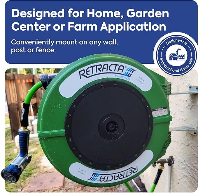Macnaught Retractable Garden Hose Reel, 60 Ft Water Hose Reel Heavy Duty Retractable Hose with Metal 180° Swivel Rotation Bracket for Wall Mount - Green - NeatNest