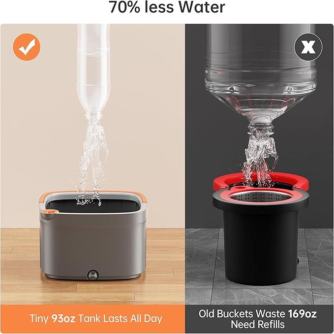 KZKR Spin Mop and Bucket Set with 2 Replaceable Microfiber Mop Pads with Self Separation Dirty and Clean Water System, Self Wringing 360° Rotating Square Mop Head for Hardwood Tile Marble Floors - NeatNest