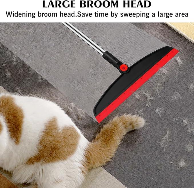 Multifunction Magic Broom, 54 Inch Adjustable Long Handle Silicone Floor Squeegee Broom, Sweep and Scrape 2 in 1 Household Cleaning Brooms for Floor, Bathrooms, Showers, Tile, Pet Hair, Black Red - NeatNest