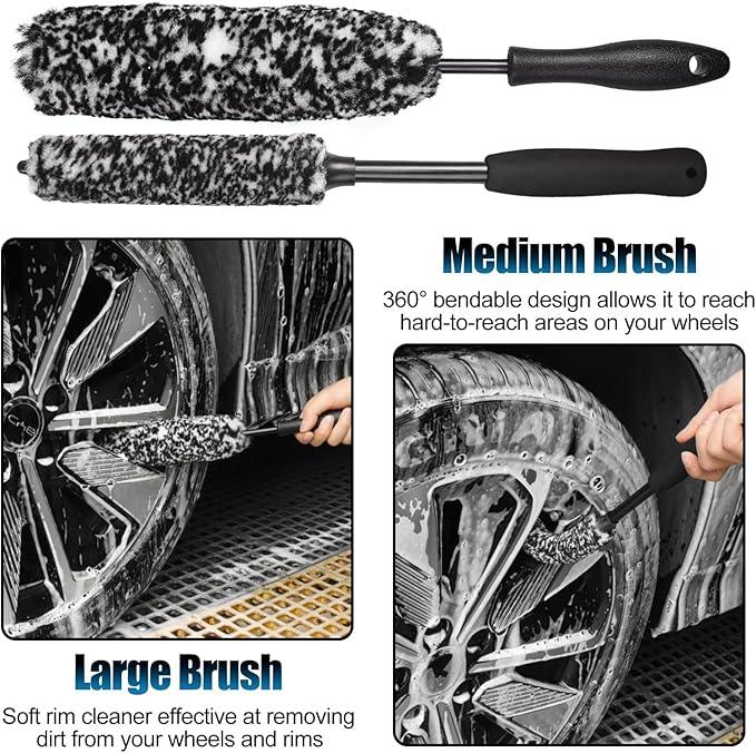8Pcs Wheel Brush, Tire Brush, Wheel Cleaner Brush Set - 2 Soft Wheel Cleaning Brushes, Detailing Brush & Hard Tire Scrubber, Flexible and Durable Rim Cleaning Brush Kit for Wheels and Tires - NeatNest