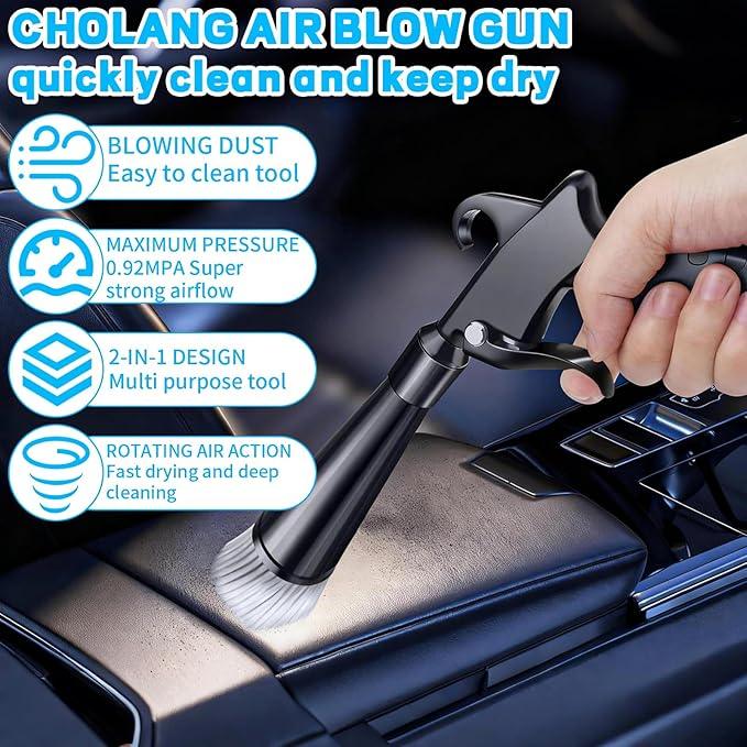 JUSTHERE Detailing Car Cleaning Gun Interior Dryer Air Blow Gun, High Pressure Blower Gun with 5 Pcs Brushes for Auto Carpet Seats Dashboard Console Cleaning - NeatNest