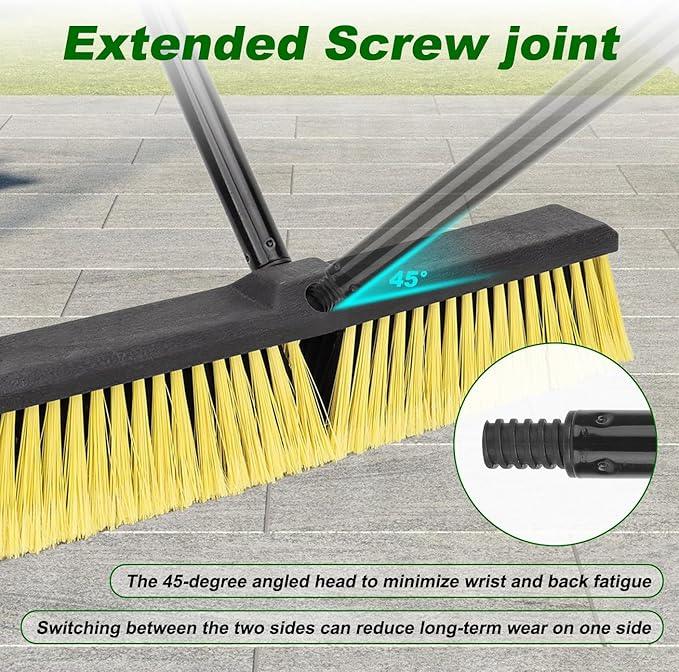 18 Inches Push Broom Outdoor- Heavy Duty Commercial Broom with 64.5" Long Handle and Stiff Bristles for Patio Garage Deck Concrete Wood Stone Tile Driveway Yard Warehouse Shop Floor Cleaning - NeatNest
