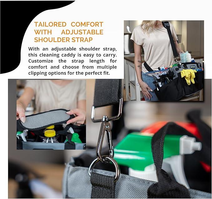 Wearable Cleaning Caddy – Portable Detailing Organizer with Spill-Proof Liner, Straps & Handles – Large Tote for Cleaning Pros, Auto Detailers, and Housekeepers – Black/Gray - NeatNest