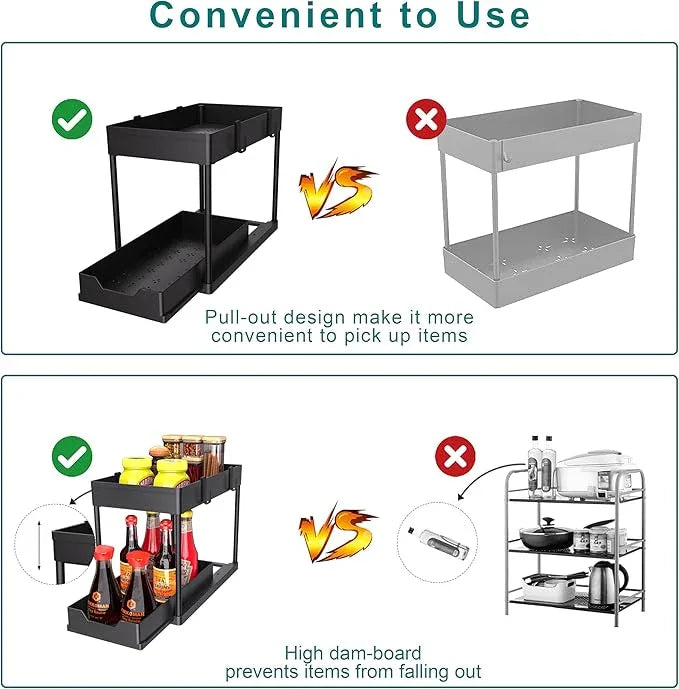 Under Sink Organizer -2 PACK|Pull Out Bathroom Organizer|2 Tier Slide Out Bathroom/Kitchen Organiers and Storage. (2 PACK Normal) - NeatNest