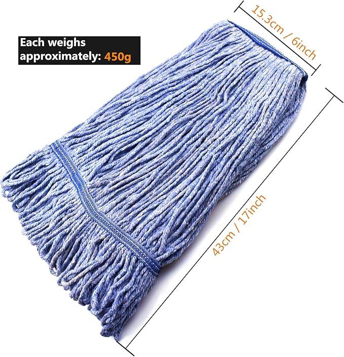 String Mop Heads Replacement Heavy Duty Commercial Grade Blue Cotton Looped End Wet Industrial Cleaning Mop Head Refills (6, Medium) - NeatNest
