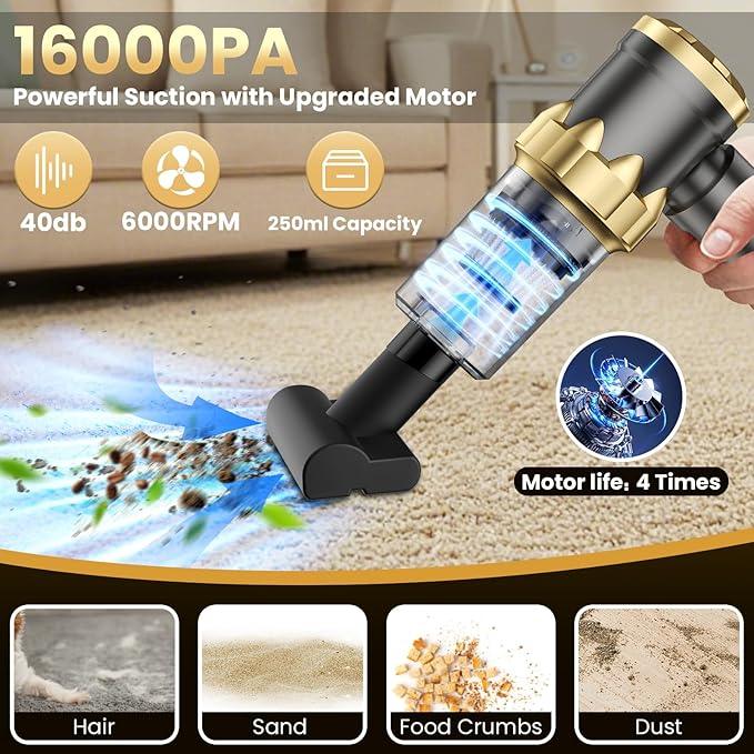 Car Vacuum Portable Cordless - Handheld Vacuum Cleaner with 16000PA Strong Suction, 7-in-1 Air Duster/Blower, Rechargeable Mini Vacuum with Long Battery, Multi-Nozzles for Car,Home, Office, Pet - NeatNest