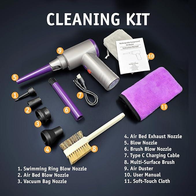 Compressed Air Duster Electric Alternative - Cordless Air Blower Complete Kit - Electric Compressed Air Duster - Reusable Canned Air Replacement - Rechargeable Computer Air Duster Compressed Air - NeatNest