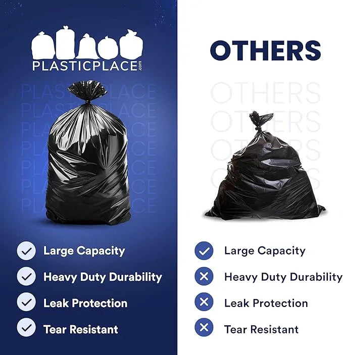 Plasticplace 55-60 Gallon Trash Bags │ 1.0 Mil │ Black Heavy Duty Garbage Can Liners │ 38” x 58” (100 Count) - NeatNest