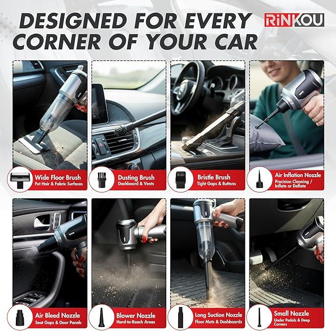 Car Vacuum Portable Cordless – Handheld Cleaner, Mini Car Vacuum, Small Portable Vehicle Cleaner with 8 Attachments, Blower, Spray Lubricant & Microfiber Towels for Truck & Interior Cleaning - NeatNest