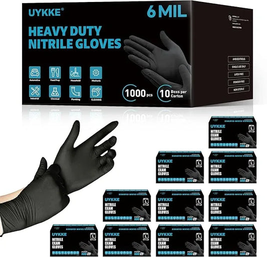 HEAVY DUTY 6 Mil Nitrile Black Gloves Disposable Latex Free Rubber Cooking Cleaning Food Prep Tattoo Gloves 1000PCs - NeatNest