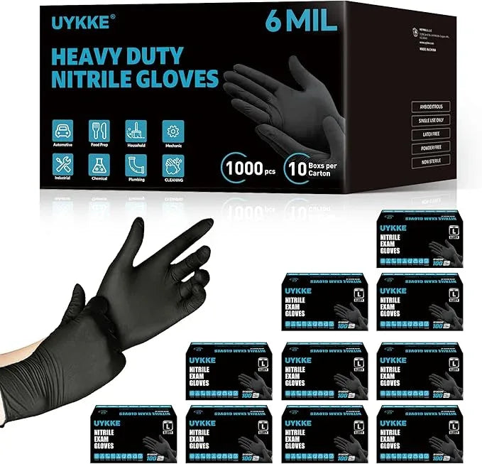 HEAVY DUTY 6 Mil Nitrile Black Gloves Disposable Latex Free Rubber Cooking Cleaning Food Prep Tattoo Gloves 1000PCs - NeatNest