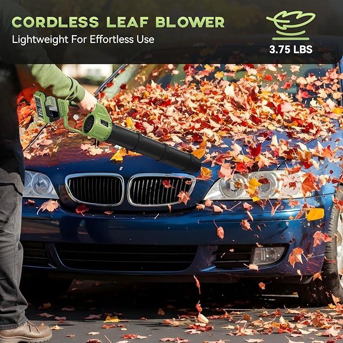 Cordless Leaf Blower - 650 CFM Brushless Electric Leaf Blower with 2 x 6.0Ah Batteries & Fast Charger, 2 Speed Modes, Battery Powered Leaf Blowers for Lawn Care, Patio, Dust, Snow Care (Light Green) - NeatNest