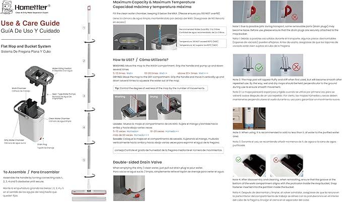 Mop and Bucket Set, Flat Mop and Bucket System with Separate Dirty and Clean Water, 3-Compartment Wall Cleaner Mop, Flat Mops for Floor Cleaning with 6 Microfiber Pads - NeatNest