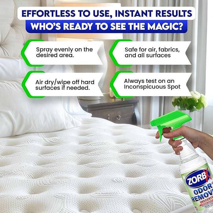 ZORBX Unscented Odor Eliminator for Strong Odor 16 Fl Oz - Used in Hospitals & Healthcare Facilities - Advanced Trusted Formula, Fast-Acting Odor Remover Spray for Dog, Cat, House & Carpet - NeatNest