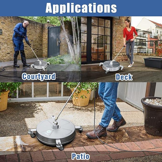 JANZ 16" Pressure Washer Surface Cleaner with 4 Wheels, Stainless Steel Housing, 1/4" Quick Plug, 2 Extension Wand Attachments, 2 Replacement Nozzles and 3 Spray Nozzles, 4000 PSI - NeatNest