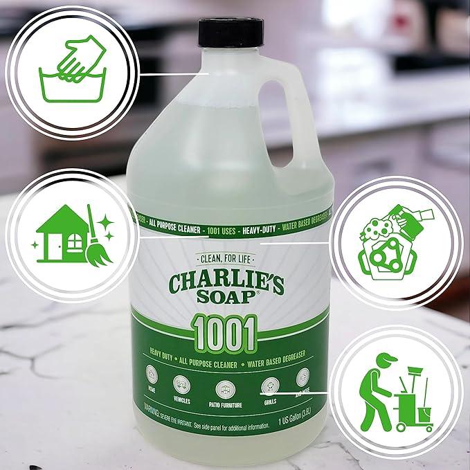 Charlie's Soap 1001 Cleaner - Heavy Duty Biodegradable Concentrated All Purpose Water Based Degreaser (1 Gallon, 1 Pack) - Safe Residential, Commercial, & Janitorial Cleaner - NeatNest