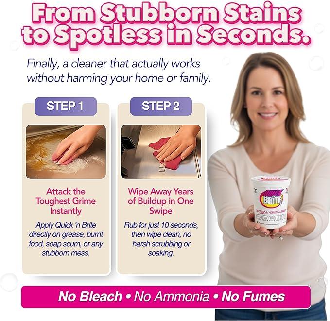 Quick 'n Brite All Purpose Cleaning Paste – Miracle Cleaner for Tough Stains | Eco-Friendly, Non-Toxic, Pet-Safe | Multi-Surface Stain Remover | Made in USA, 32oz (Pack of 2) - NeatNest