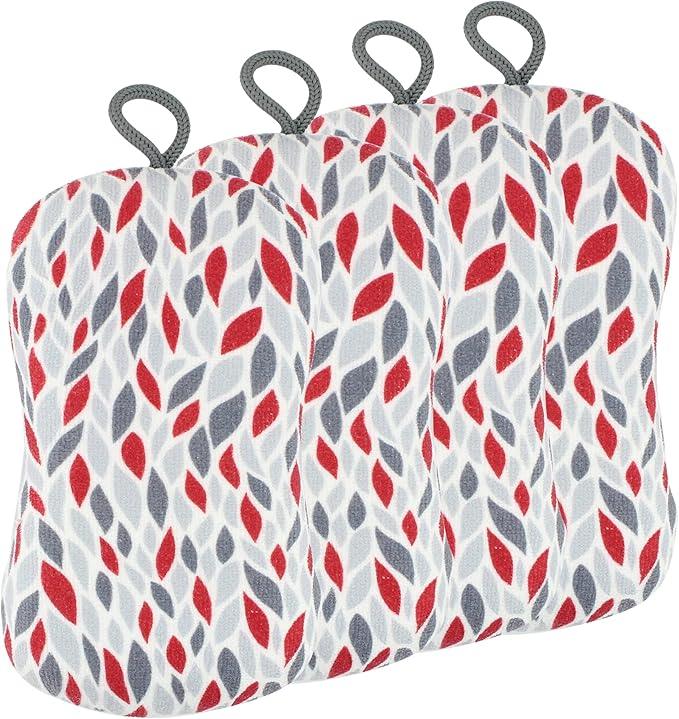 MÜkitchen Premuim Sponge for Dishes and Household Cleaning | Microfiber Print and Non-Scratch Scrub Pad | Set of 4 | (Petals) - NeatNest